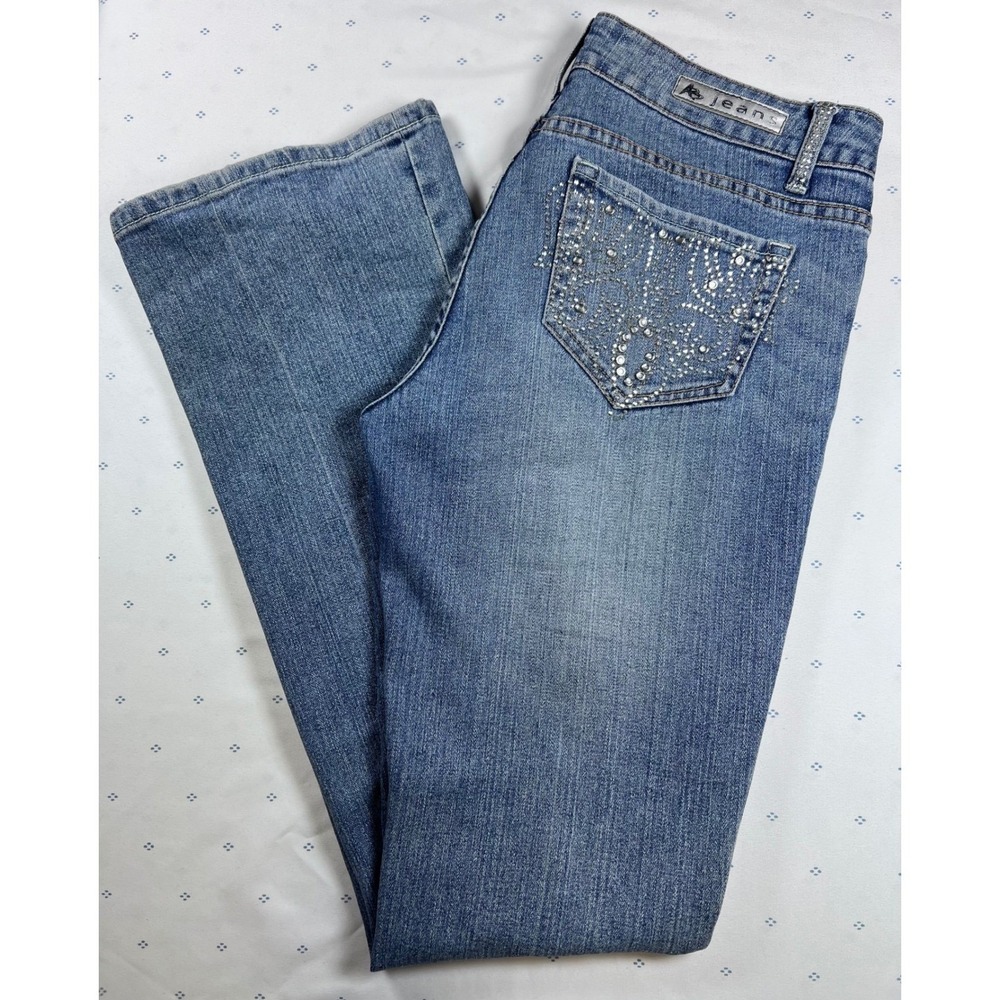 A Jeans Womens Size 11 Medium Wash Rhinestone Embellished Bootcut Denim Jeans
